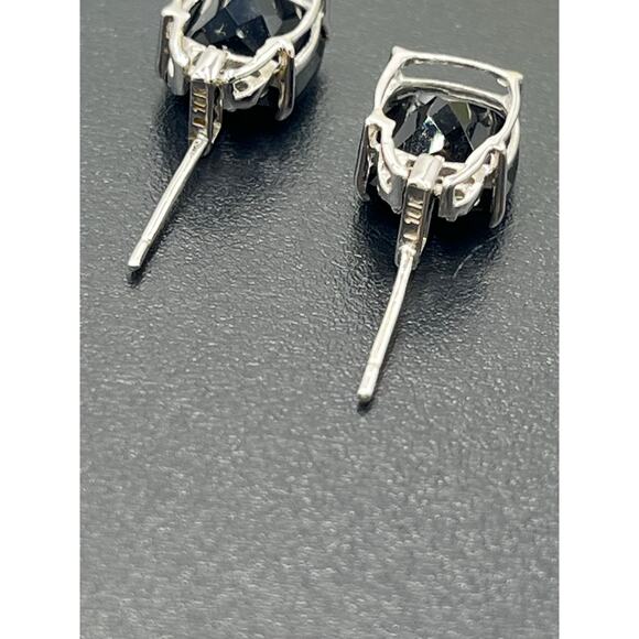 Vintage 10K White Gold Oval Prong Cushion Black Onyx Diamond Dangle Earrings - Picture 11 of 11